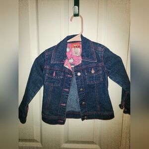 Hello Kitty Girls' Dark Blue Denim Jacket with Pink Stitching Size 4